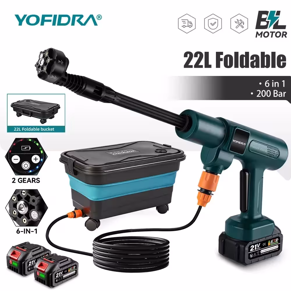 Idropulitrice a batteria YOFIDRA da 3500 W e 200 bar con batteria Makita da 21 V.
