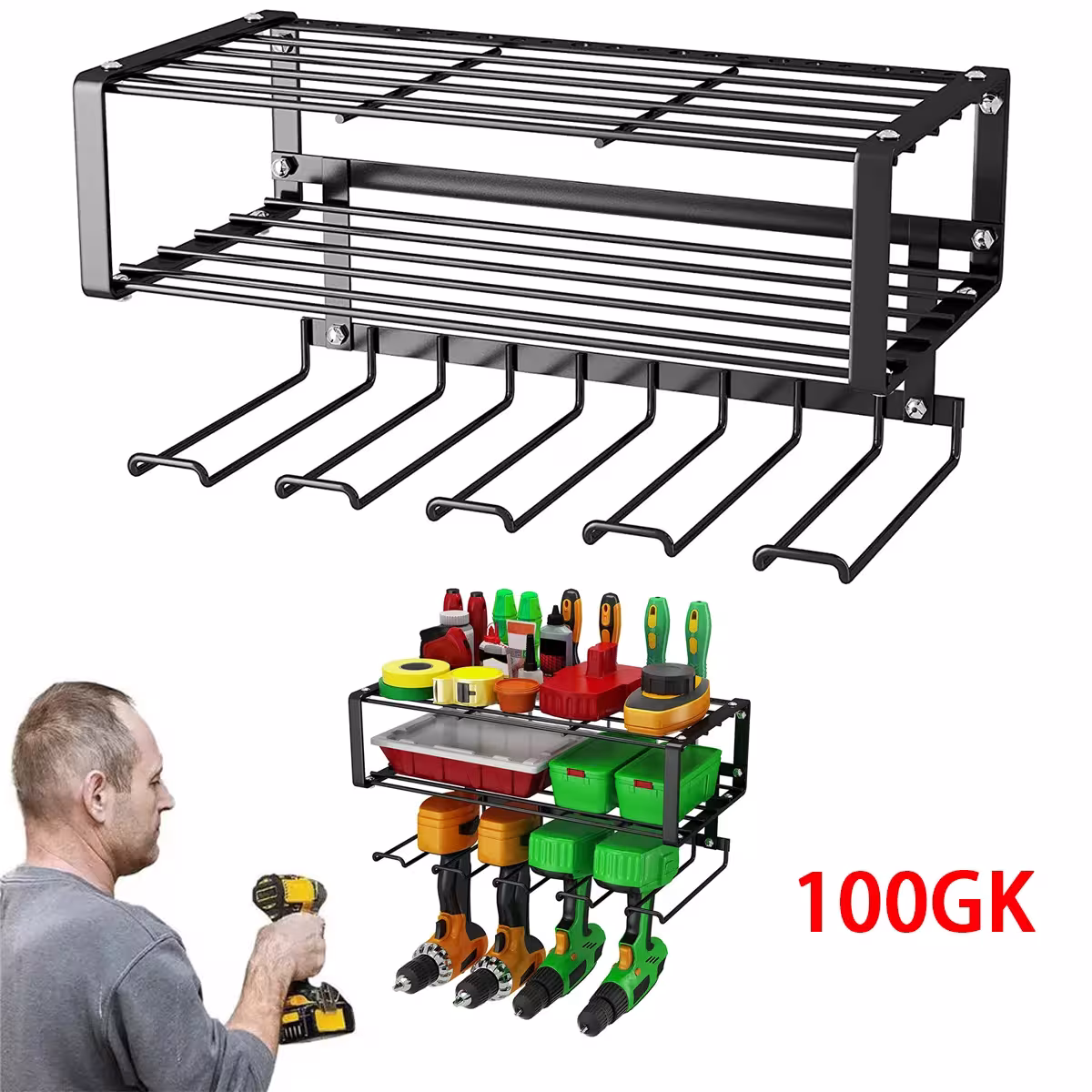 Support mural métallique pour perceuse électrique - Organisateur d'outils pour garage, atelier et chantier, jusqu'à 130 livres