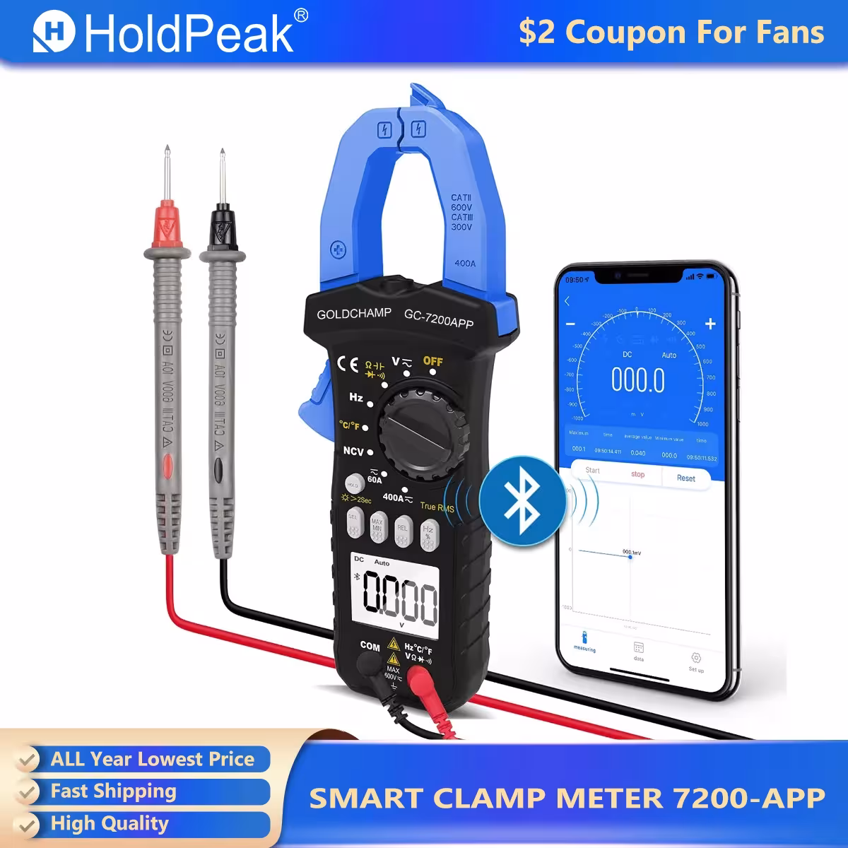 Voltímetro inalámbrico de impresora Bluetooth HP-7200APP 6000 números de rango automático