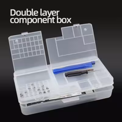 Transparent plastic box with adjustable compartments for screws 20×13cm