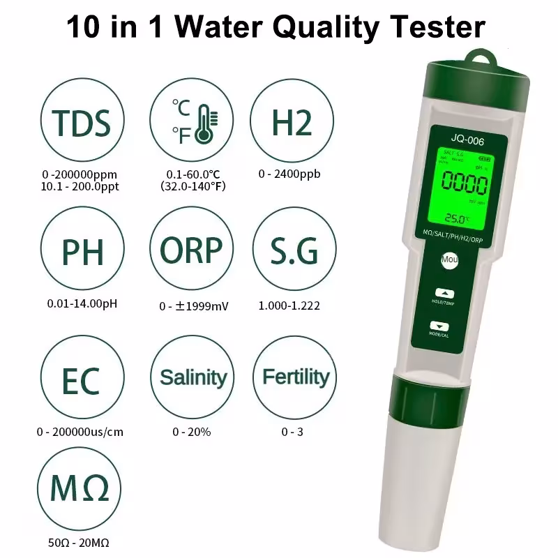 Monitor di qualità dell'acqua 10 in 1 per pH EC TDS ORP H2 salinità di acquari
