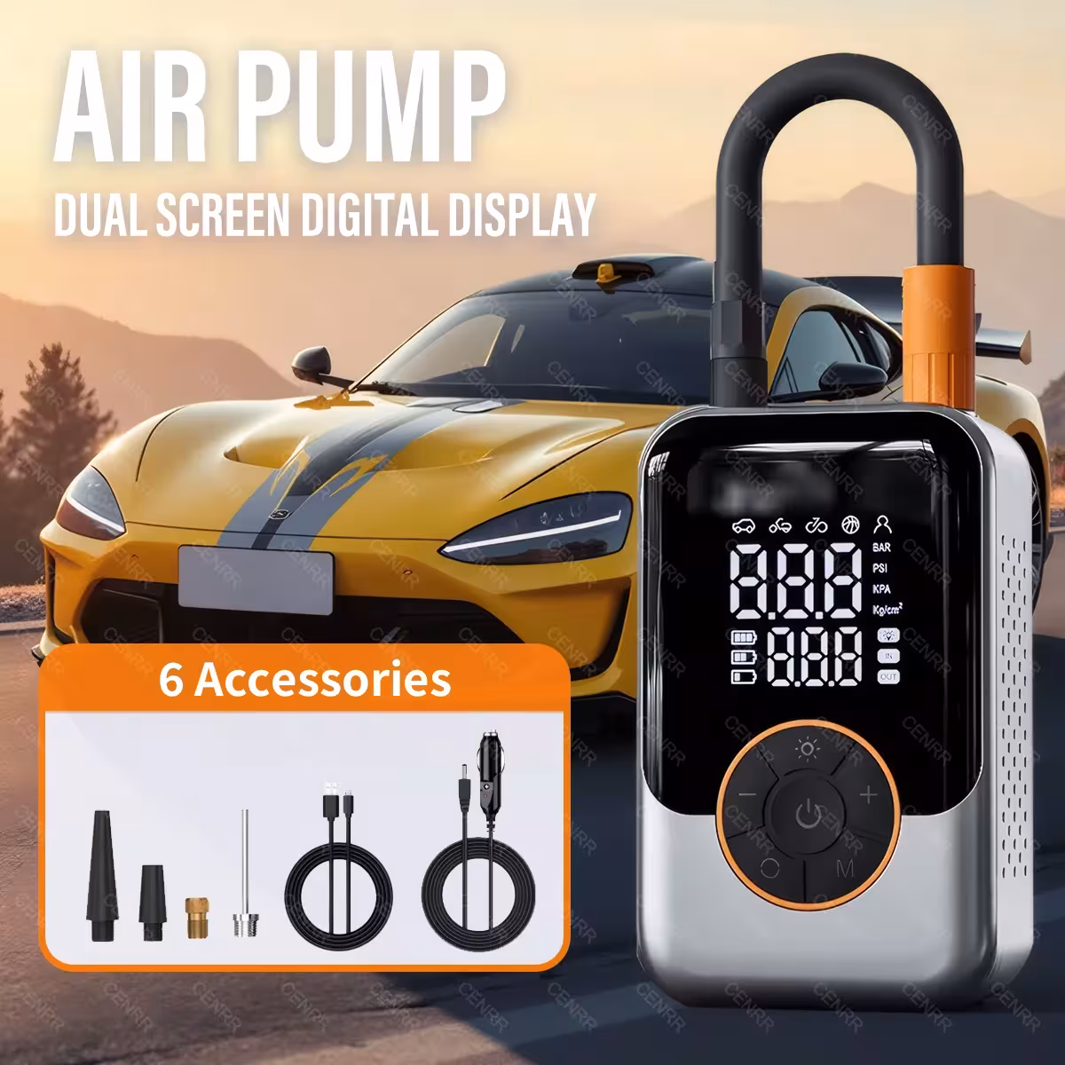 Compressore d'aria wireless portatile per auto e bici con display LED