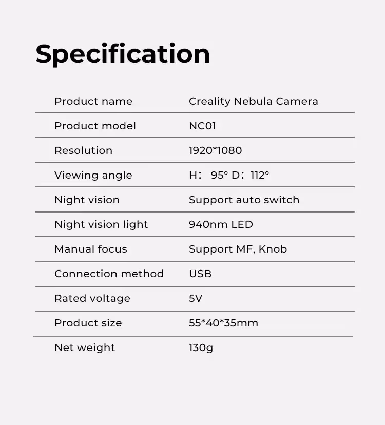 Creality Nebula USB kamera