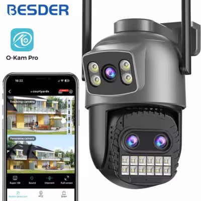 BESDER 15MP WiFi PTZ Outdoor Camera with Dual Screen 10X Digital Zoom Human Detection