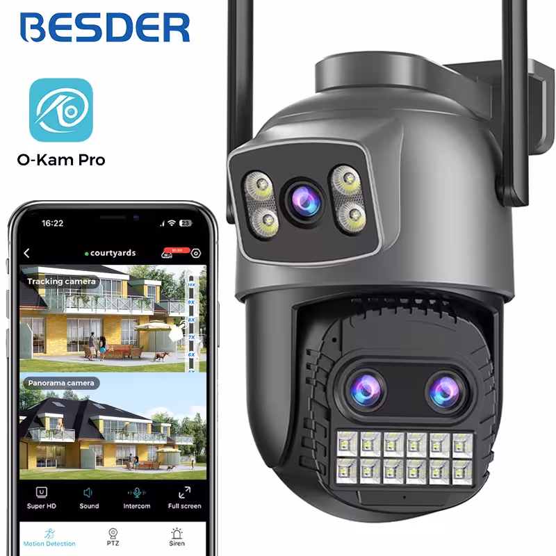 BESDER 15MP WiFi kamera PTZ lauke su dualiu ekranu 10X skaitmeninė zoom žmogaus detekcija