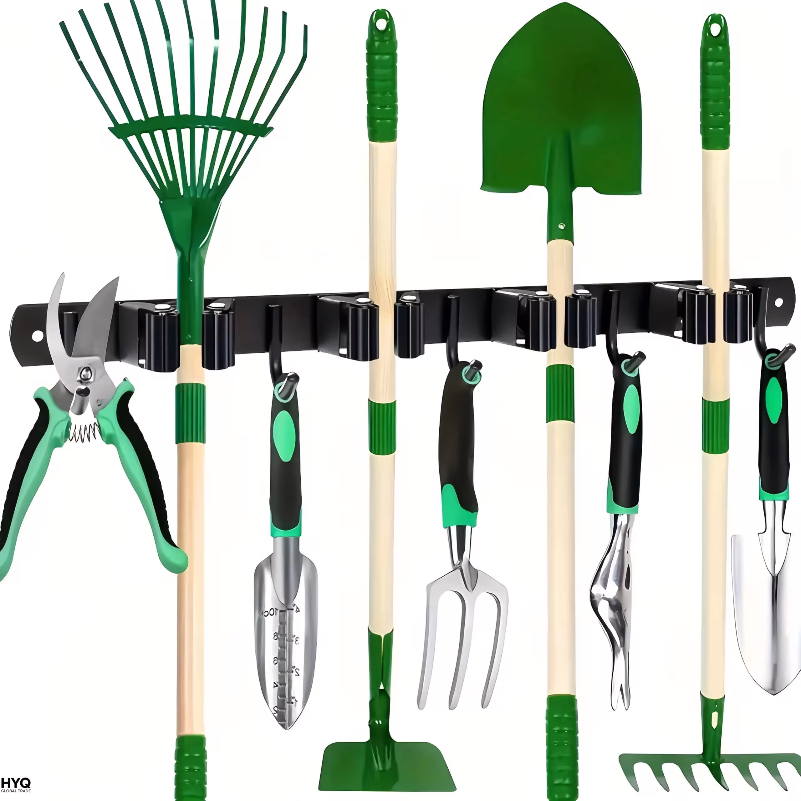 Metal tool rack with 4 slots and 5 hooks for wall mounting