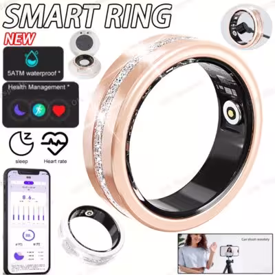Anillo inteligente Diamond Fashion para mujer con monitor de frecuencia cardíaca y resistente al agua IP68.