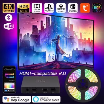 LED Smart Ambient TV Backlight with WiFi, Alexa, Google Assistant, 4K HDMI 2.0