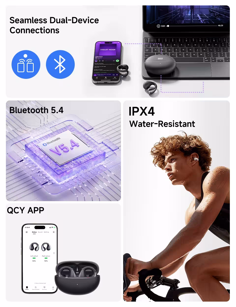 Bluetooth 5.4 sportinės ausinės