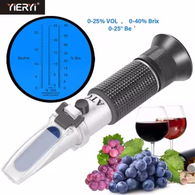 Refractómetro Vinilo 3-in-1 para alcohol 0-25% de azúcar 0-40% Baume 0-25 °
