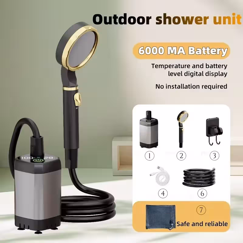 Douche électrique extérieure portable pour le camping, longue autonomie de batterie