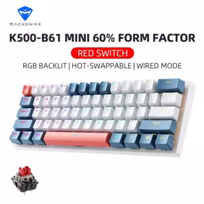 K500- B61 Machenike Mini Mechanical Keyboard 60% 61 Questions for games RGB