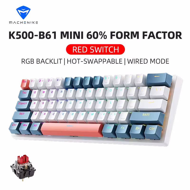 K500- B61 Machenike Mini Mechanical Keyboard 60% 61 Questions for games RGB