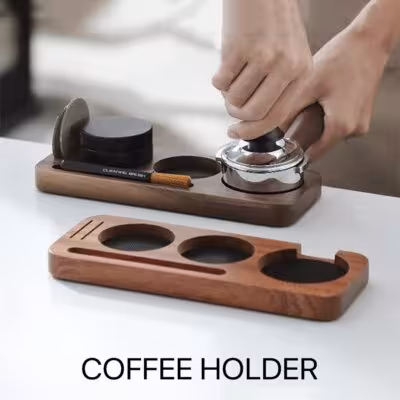Station de tapis de tassage espresso avec support de porte-filtre en noyer 51-58mm