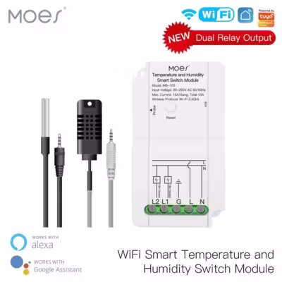 WiFi išmanus temperatūros ir drėgmės jungiklis su dviem relėmis Smart Life