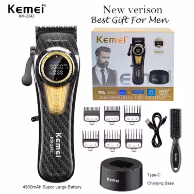 Kemei KM-2242 profesionalus plaukų žirklės vyrams su įkrovimo stotele
