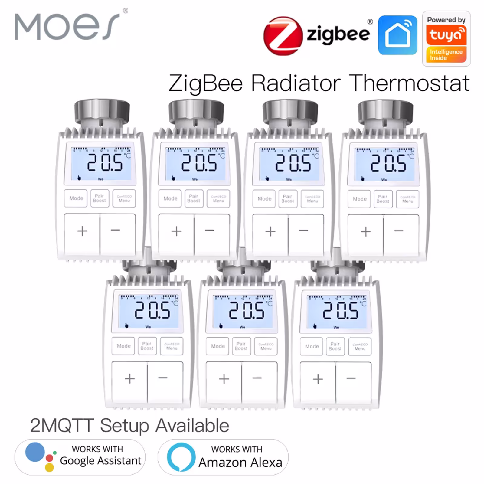 MOES Tuya ZigBee3.0 išmanusis radiatorinio vožtuvo termostatinis valdiklis su jutikliu