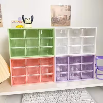 Desktop 9-cell storage box organizer transparent small drawer divided for student