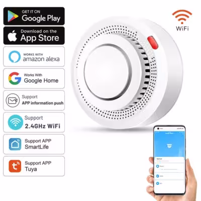 Système intelligent de protection incendie Tuya avec détecteur de fumée WiFi 85 dB