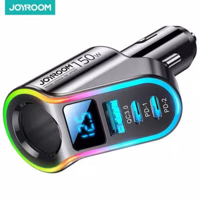 Adaptador de cargador de mechero de coche USB 4 en 1 de 150W con PD3.0 y QC3.0