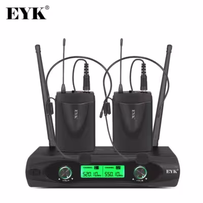 Micrófono inalámbrico de doble canal UHF EYK E220U con 2 transmisores tipo bodypack