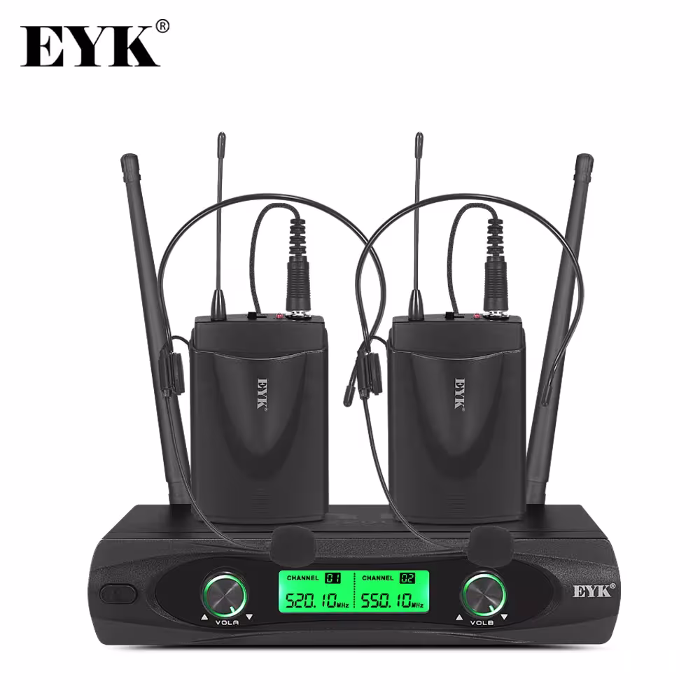Microfono wireless a doppio canale EYK E220U UHF con 2 trasmettitori tipo bodypack