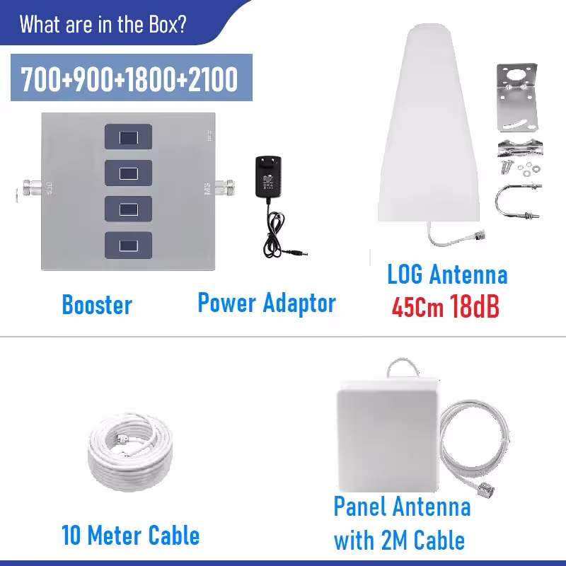 Mobile signal booster GSM DCS WCDMA LTE 5G 4G 3G 2G 800 900 1800 2100 2600 MHz