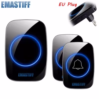 Campanello senza fili con luce LED, portata 300 m, frequenza 433 MHz.