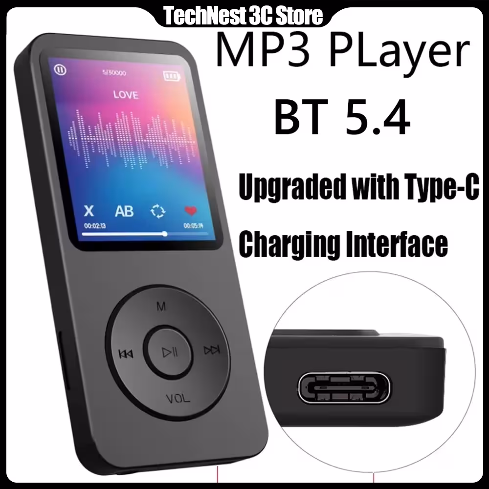 Lettore MP3 portatile display da 1,8 pollici Bluetooth 5.4 USB Tipo-C 128GB