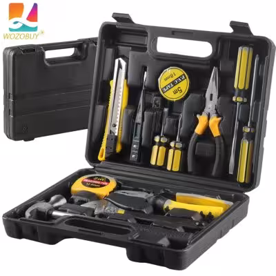 Set di attrezzi manuali da 8 a 13 pezzi per riparazioni domestiche e auto, con scatola di plastica.