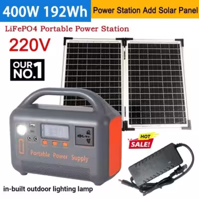 400W Nešiojama Energetinė Stotis Saulės Generatorius 192Wh LiFePo4