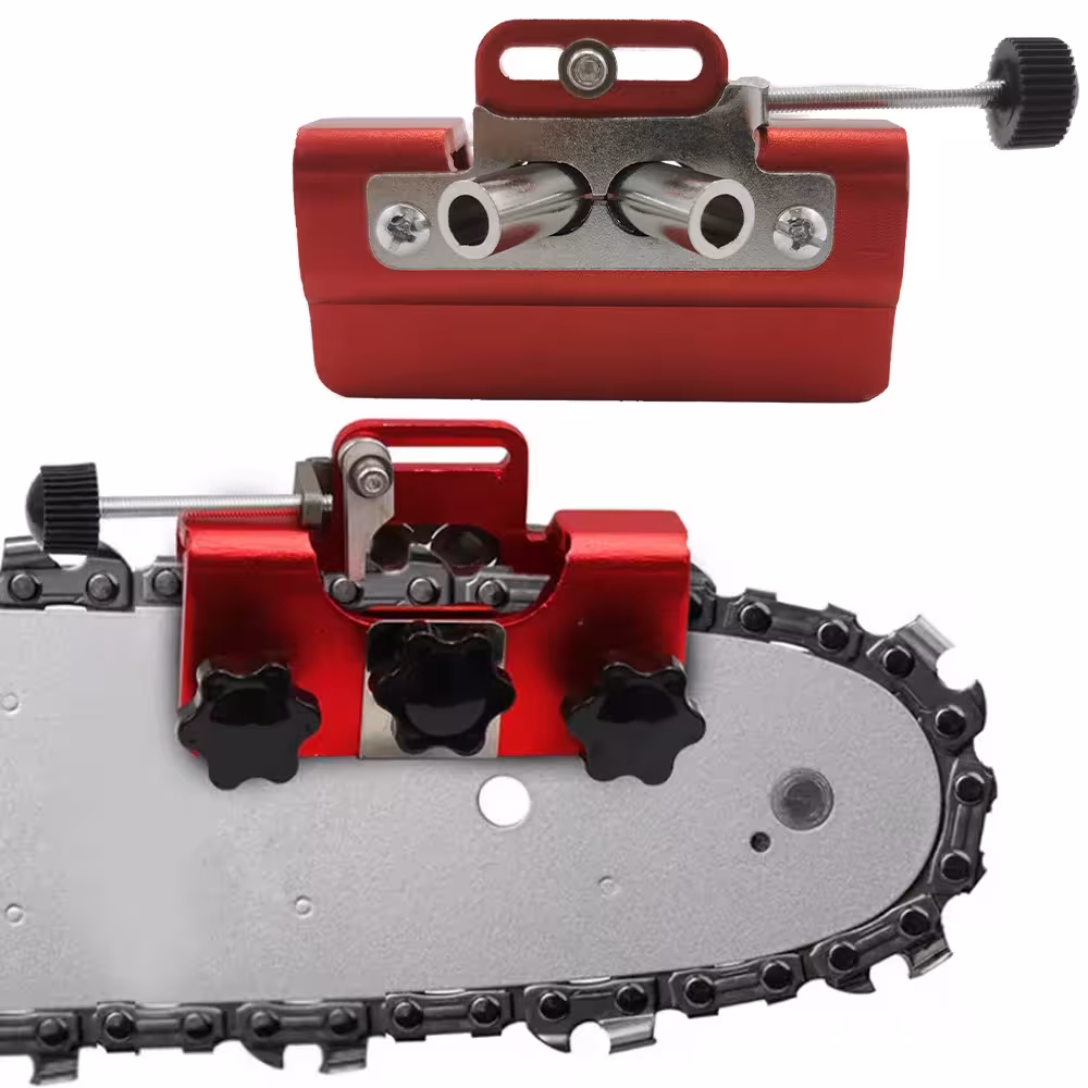 Portable chainsaw sharpening kit with three grinding heads