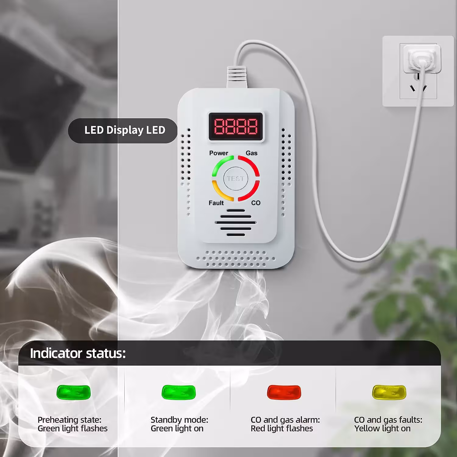 Gamtinės dujos ir anglies monoksido detektoriaus 2in1 LED ekranas virtuvei