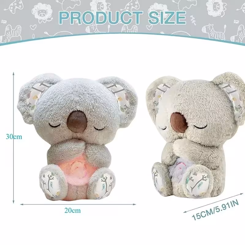 Miegalą padedanti plūšinė Koala su LED šviesa muzika ir kvėpavimo vadyba