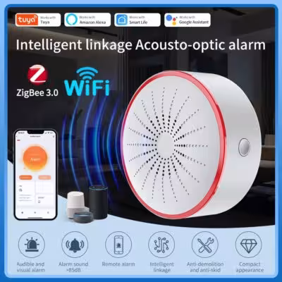 Tuya WiFi Sirène intelligente Zigbee pour la sécurité à domicile avec alarme sonore et lumineuse