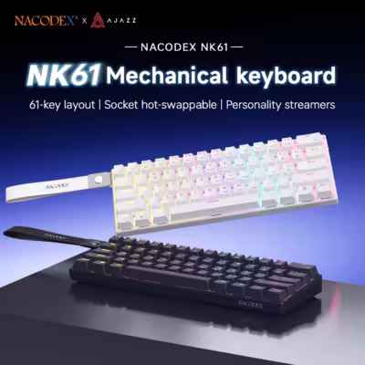 AJAZZ NK61 Wired Game Manual Keyboard 60% RGB Hot Changing 61 Key Red Switch Mini-Tastatur für Spieler