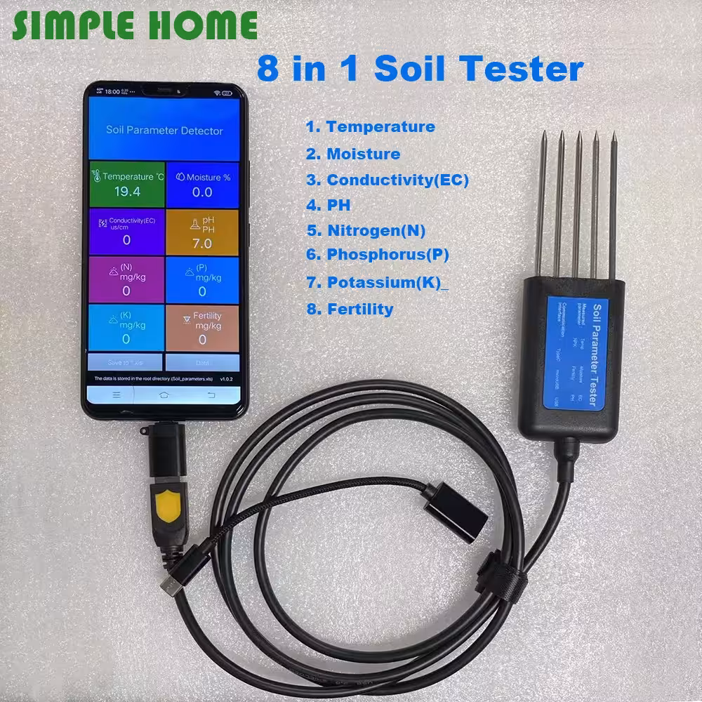 Test professionnel du sol PH EC 8-en-1 avec capteur NPK
