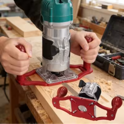 Upgraded woodworking router with edge guide and aluminum base, compatible with 64-65mm milling machines