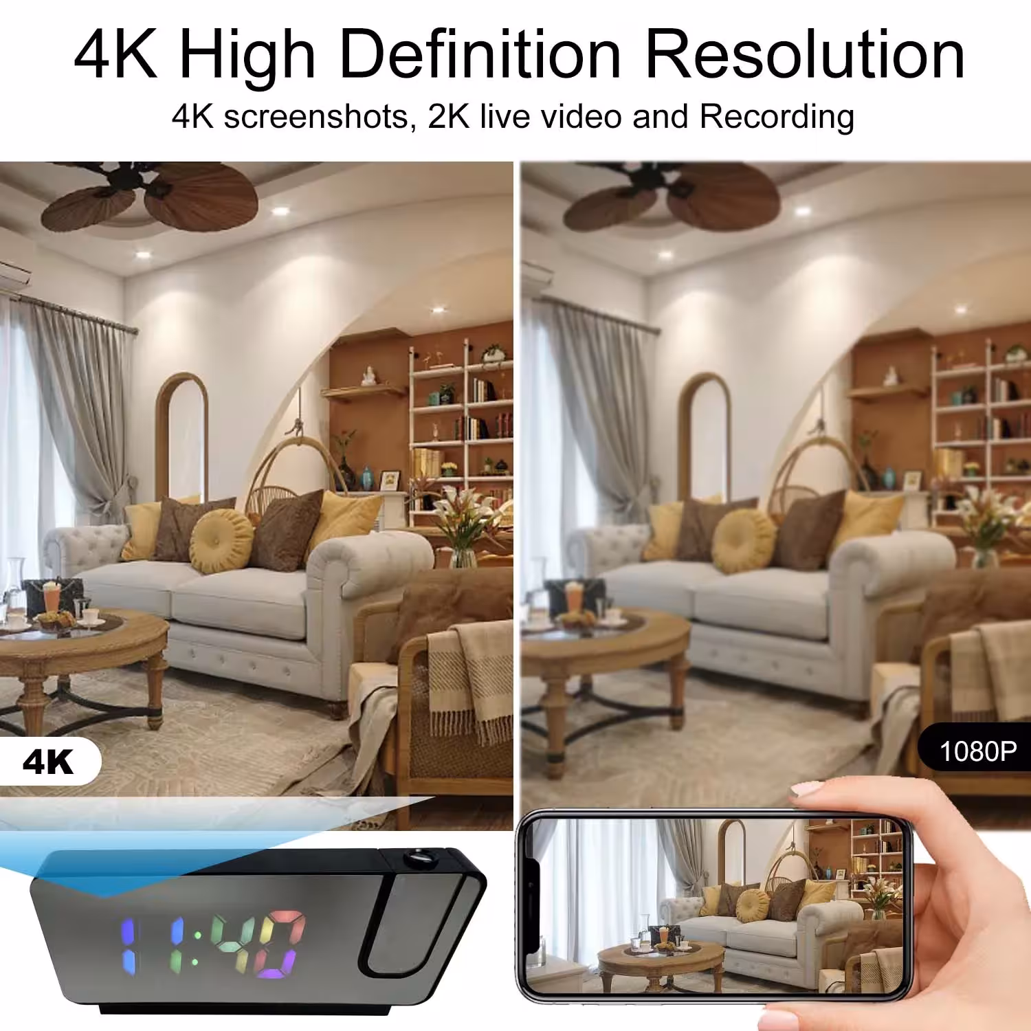 projector alarm clock camera with Wi-Fi