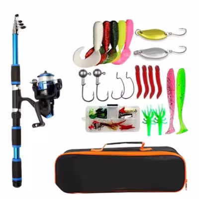 Ensemble de pêche télescopique avec moulinet et tous les accessoires