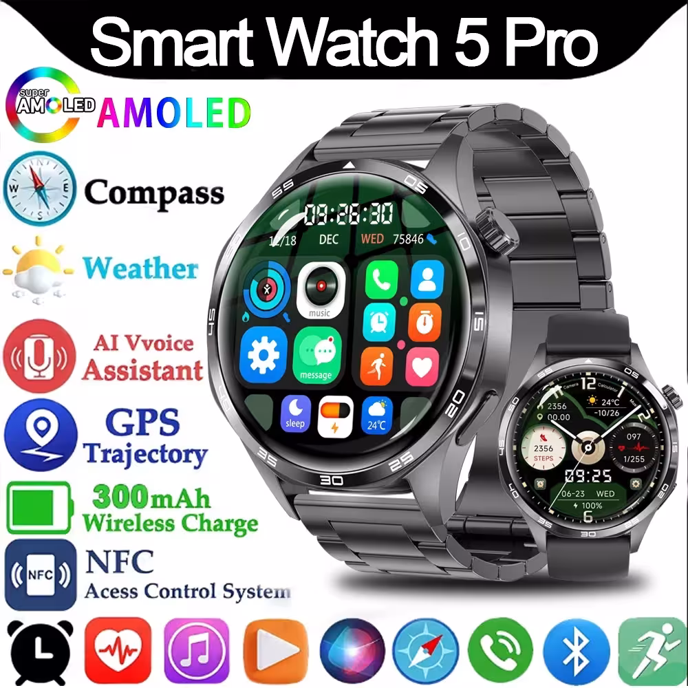 Smart Watch 5 Pro GPS NFC Reloj inteligente para hombres pantalla AMOLED
