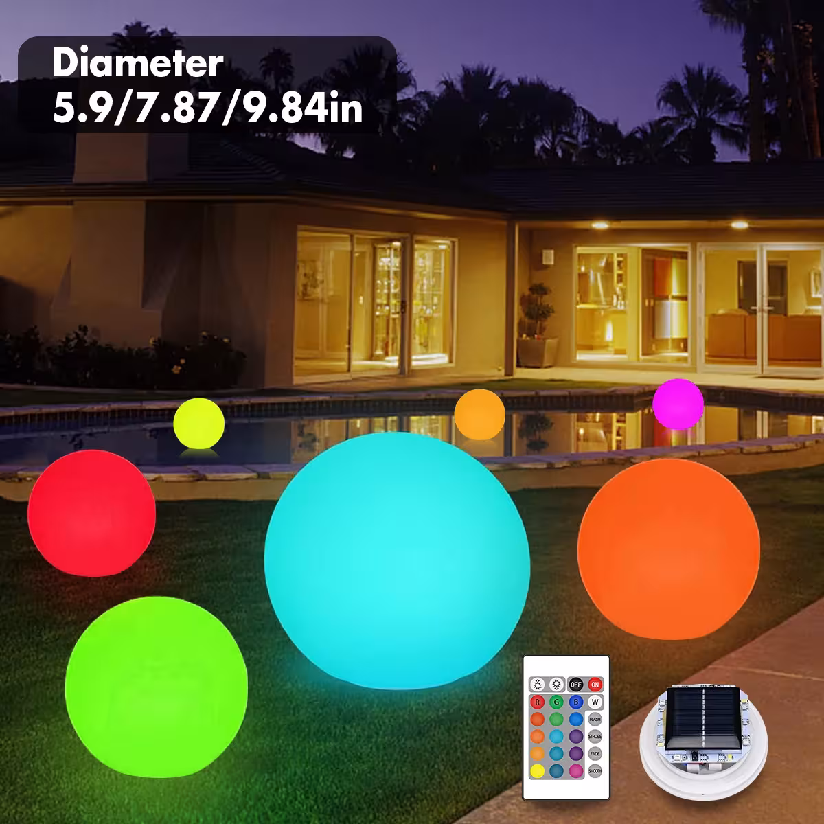 Solar powered LED ball light, 16 colors
