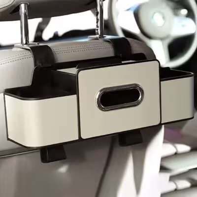 Automobilinio sėdynės organizatorius su ABS dėžute ir servetėlių laikiklis