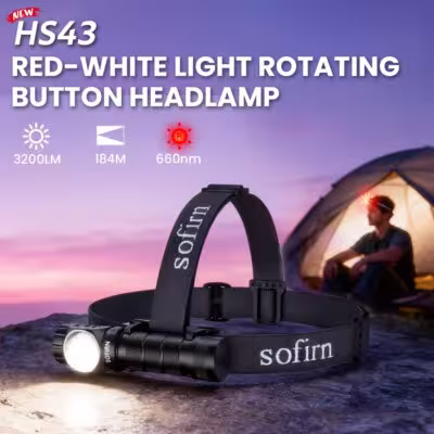 SOFIRN HS43 3200lm LED flashlight with red light 660nm USB C stacking