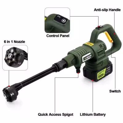 Gisam 200Bar 3 Speeds Cordless Electric High Pressure Washer Gun 6IN1 Makita 18V
