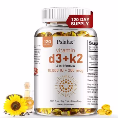 Vitaminas D3 10000 IU su K2 200 mcg kapsulės širdies ir kaulų sveikatai