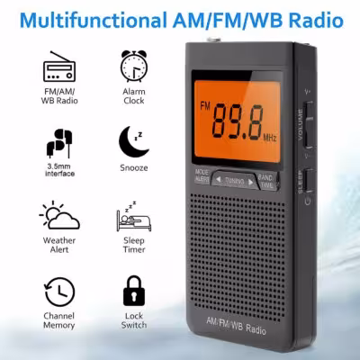 Radio portatile meteo FM AM NOAA con avviso di emergenza e sveglia