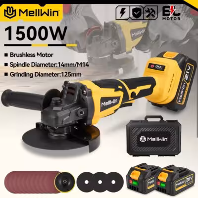 MELLWIN M14 125MM Amoladora angular eléctrica sin escobillas Herramienta eléctrica inalámbrica para pulir y trabajar la madera para batería Makita 18V Pin
