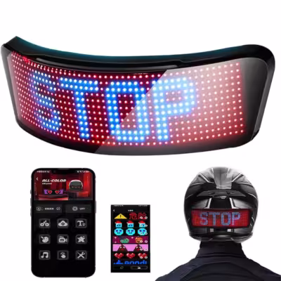 Išmanusis motociklo šalmo ekranas su LED šviesomis ir RGB programa