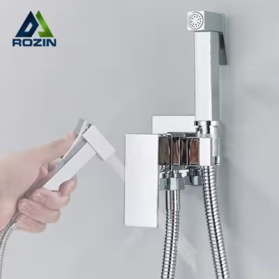Miscelatore ad alta pressione per pulizia WC Rozin Chrome con doccetta bidet e tubo flessibile